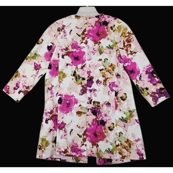 Liz Claiborne ~Woman Size L~ Burgundy/Pink Floral Lond Open Front Blazer Lined. - Picture 5 of 16